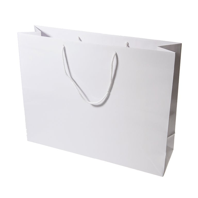 Large Boutique White High Gloss Laminated Shopping Bag