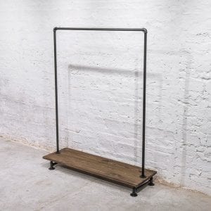 Black Pipe Rack with Timber Shelf