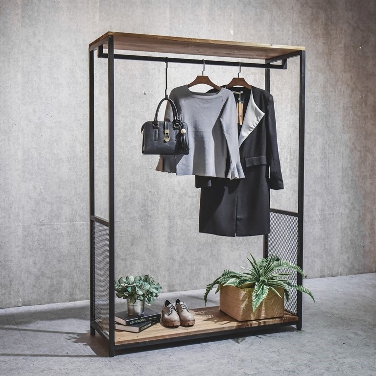 Industrial Display Rack With Timber Top And Base. The Most Efficient Display Options to Consider for Apparel Stores