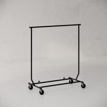Retail Clothing Rack – Traveller – Single Rail – Collapsible – Portable with Wheels – Black