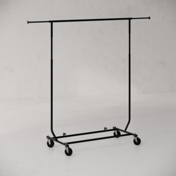 Retail Clothing Rack – Traveller – Single Rail – Collapsible – Portable with Wheels – Black