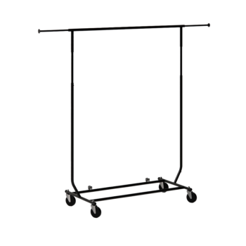 Retail Clothing Rack – Traveller – Single Rail – Collapsible – Portable with Wheels – Black