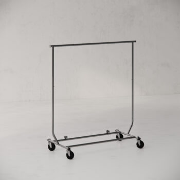 Retail Clothing Rack – Traveller – Single Rail – Collapsible – Portable with Wheels – Chrome