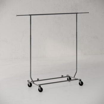 Retail Clothing Rack – Traveller – Single Rail – Collapsible – Portable with Wheels – Chrome