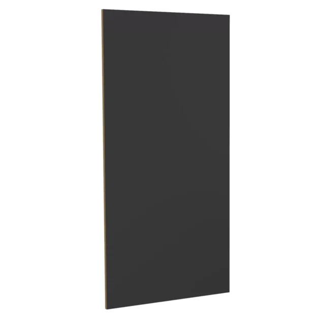 The 600mm Black UniSlot Freestand Gondola Back Panel is shown against a plain white background, exhibiting its large rectangular form. It is slightly angled to highlight its thin edge.