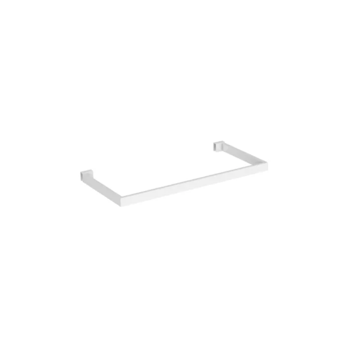 A minimalist, white UniSlot Hangrail Attachment with square mounts against a plain white background, forming a rectangular towel bar.