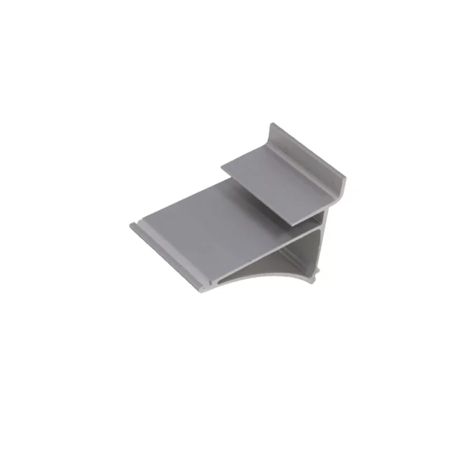 The Slatwall Glass Shelf Bracket is a gray, L-shaped plastic bracket with an open side and angled base, providing sturdy structural support for slatwall systems. This versatile bracket includes notches and a hollow section for seamless mounting on various surfaces, making it perfect for securing glass shelves.