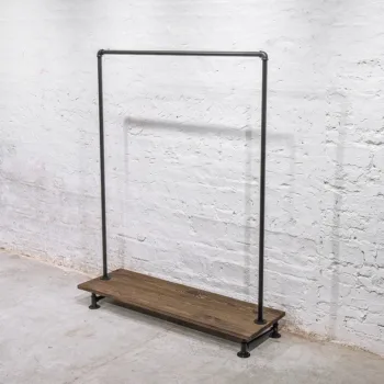 Black Pipe Rack with Timber Shelf
