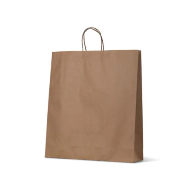 The Large Kraft Paper Carry Bags, featuring two twisted handles, are displayed against a white background, making them ideal for anyone in need of durable carry bags.