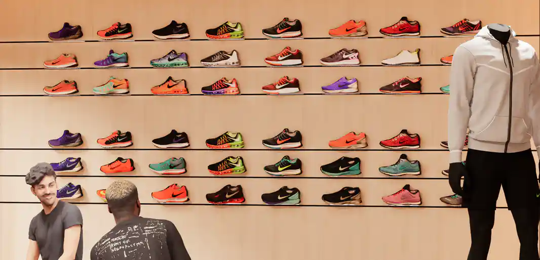 sports store using slatwall sheets for trainers