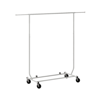 Retail Clothing Rack – Traveller – Single Rail – Collapsible – Portable with Wheels – White
