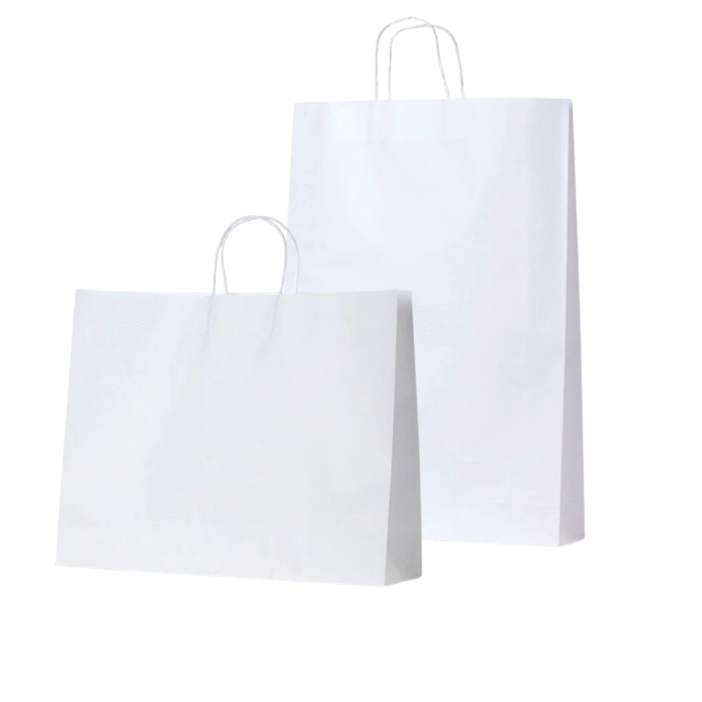 White Twisted Handle Paper Carry Bag Landscape & Portrait