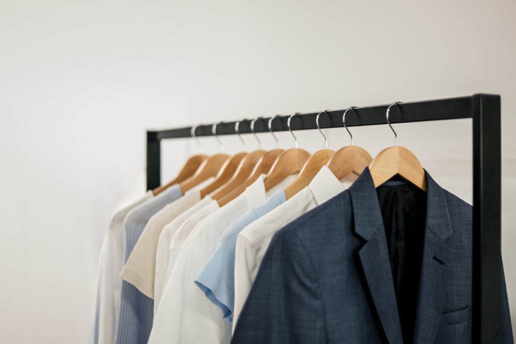 Linear Rack with Wooden Hangers
