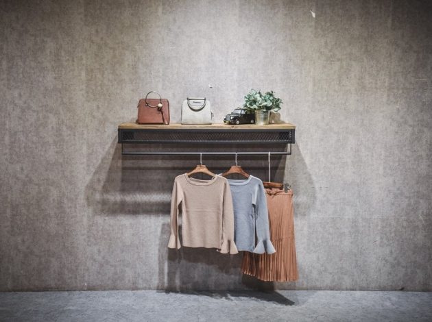 Industrial Wallmount Garment Rack With TImber Shelf